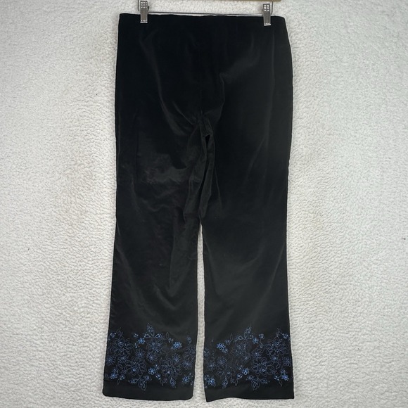 Sigrid Olsen Sport Black Velvet Pants Wide Leg Floral Embroidery Hem Petite 8P - Picture 10 of 10